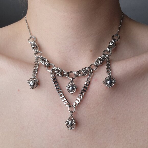 Gothic chunky silver chandelier medieval necklace ✦ unique statement necklace ✦ - Picture 2 of 8